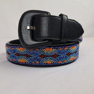 Vintage Ginnie Johansen Beaded Leather Belt M